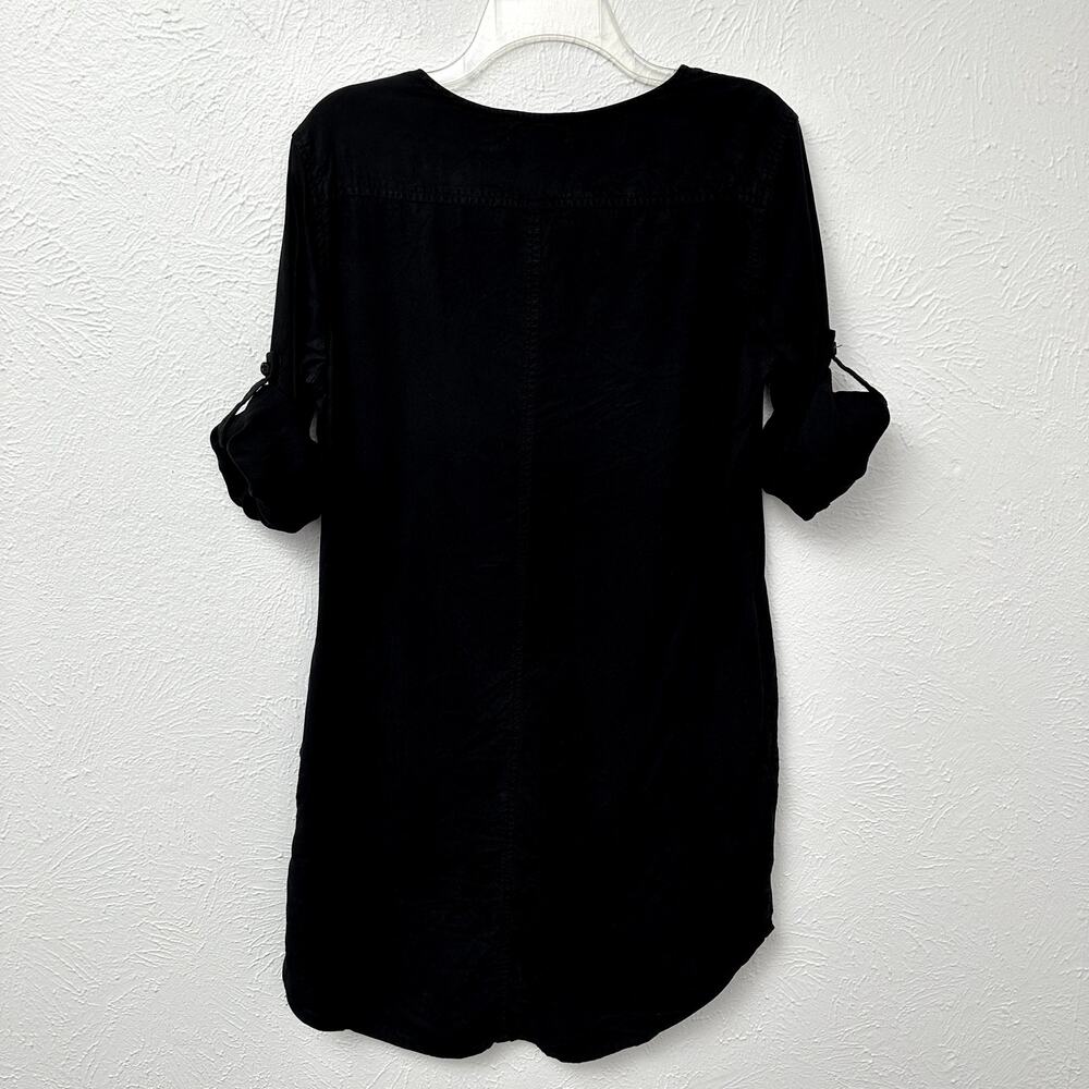 Cloth & Stone Black Tencel Shirt Dress Size Small Roll Tab Sleeves Pockets Mini - Picture 8 of 11